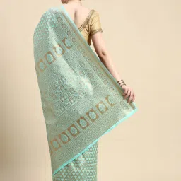 Mohey Blue Silk Woven Saree With Unstitched Blouse image 2