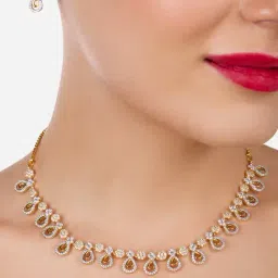 Zaveri Pearls Gold Tone Dazzling Cubic Zirconia Brass Necklace & Earring Set-ZPFK17254-picture-18