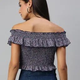 KASSUALLY Navy Floral Print Crop Top image 2