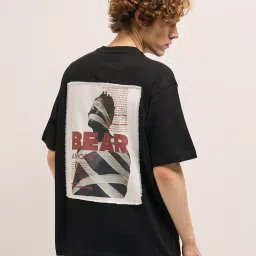 The Bear House Black Cotton Oversized Print T-Shirt image 2