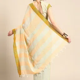 Vaamsi Green Striped Saree With Unstitched Blouse image 2