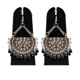 Weariton Women Black Ethnic Silver-Plated Oxidised Chandbalis-picture-12
