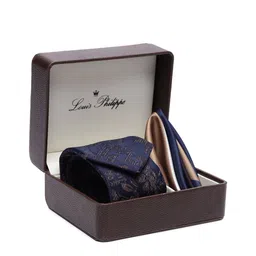 Louis Philippe Men Blue Woven Design Accessory Gift Set-image-92