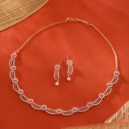 Zaveri Pearls Rose Gold Tone Dazzling Cubic Zirconia Brass Necklace & Earring Set-ZPFK17246-picture-34