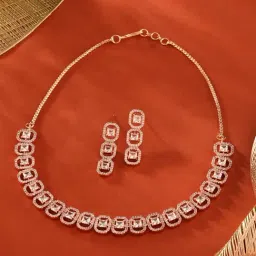Zaveri Pearls Rose Gold Tone Dazzling Cubic Zirconia Brass Necklace & Earring Set-ZPFK17243-picture-36