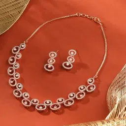 Zaveri Pearls Rose Gold Tone Dazzling Cubic Zirconia Brass Necklace & Earring Set-ZPFK17252-picture-30