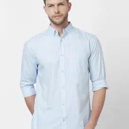 Giordano Blue Cotton Slim Fit Striped Shirt-picture-28