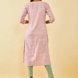 Soch Onion Pink Rayon Floral Foil Printed Kurta With Gotta Patti image 2