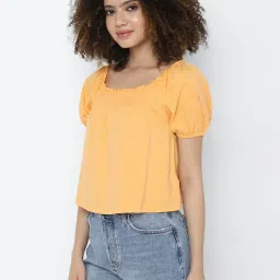 American Eagle Outfitters Orange Cotton Square Neck Top image 3
