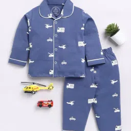 Clt.s Unisex Blue Graphic Print Full Sleeves Shirt With Pyjamas-picture-19