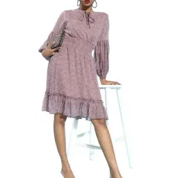 Sera Mauve Floral Print A-Line Dress-image-12