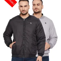 Cantabil Grey & Silver Full Sleeves Reversible Jacket-image-82