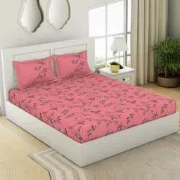 SPACES Lattice Crystal Rose Cotton 144 TC Large King Size Bedsheet With Pillow Covers image 2