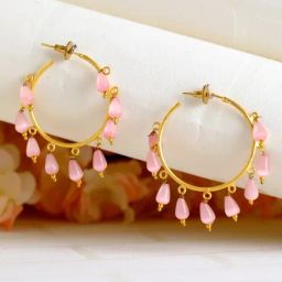 Aatmana Pink Gold-Plated & Stone Hoop Earrings for Women-picture-28