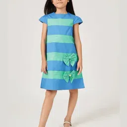 One Friday Girls Blue Cotton Regular Fit Striped Dress-picture-40