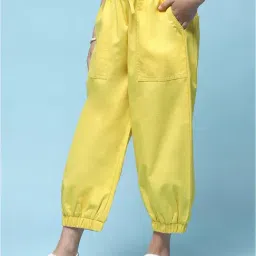 BIBA Girls Yellow Solid Joggers image 3