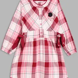Elle Kids Pink & White Cotton Chequered Full Sleeves Dress-picture-26