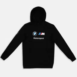 Puma Kids BMW MMS ESS Black & White Cotton Printed Full Sleeves Hoodie-image-11
