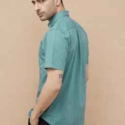 Code By Lifestyle Teal Blue Regular Fit Printed Shirt image 2