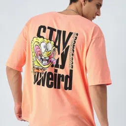 COLOR CAPITAL Peach Relaxed Fit Graphic Print Cotton Oversized Crew T-Shirt image 2