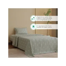 Boutique Living Indo Musk Kasturi Cotton 200 Tc Green Bedsheet With 1 Pillow Cover (Single) image 2
