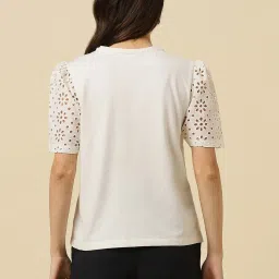 Allen Solly White Cotton Regular fit Self T-Shirts image 2