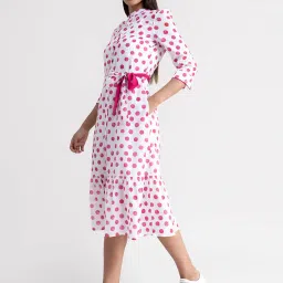Fablestreet White & Pink Polka Dots Wrap Dress image 3