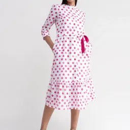 Fablestreet White & Pink Polka Dots Wrap Dress image 1