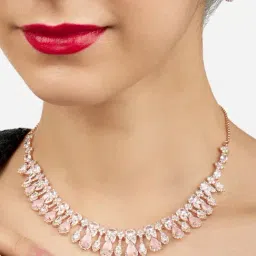 Zaveri Pearls Pink Dazzling Cubic Zirconia Embellished Brass Necklace & Earring Set-ZPFK17241-picture-13
