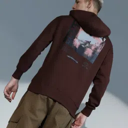 Hubberholme Brown Cotton Regular Fit Printed Hooded Sweatshirt image 2