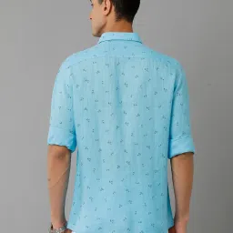 Linen Club Blue Regular Fit Printed Linen Shirt image 2