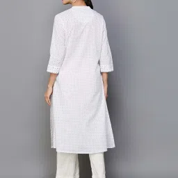 Melange by Lifestyle White Polka Dots Straight Kurta image 2