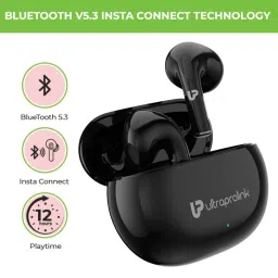 ULTRAPROLINK UM1147 Bluetooth Earbuds with 12H Playtime, Game Mode (Black, True Wireless) image 2