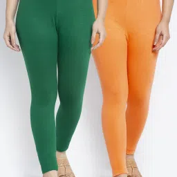 Gracit Green & Orange Mid Rise Leggings - Pack Of 2 image 1