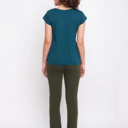 Clovia Green Cotton T-Shirt With Pyjamas image 2