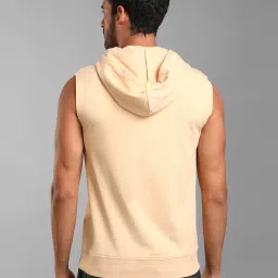 Kazo Beige Regular Fit Printed Sleeveless Hooded Sweatshirt image 2