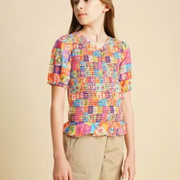 VERO MODA GIRL Sachet Pink Abstract Print Slim Fit Top-picture-32