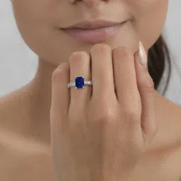 ornate jewels 925 Silver Blue Sapphire and American Diamond Classic Cocktail Ring for Women & Girls image 2