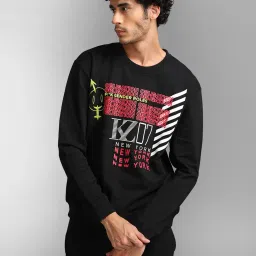 Kazo Black Regular Fit Printed Unisex Sweatshirt image 1