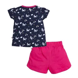 Bumzee Kids Navy & Dark Pink Printed T-Shirt with Shorts image 2