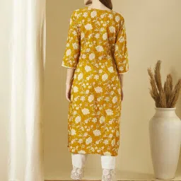 Fashor Yellow Pure Cotton Regular Fit Printed Kurta image 2