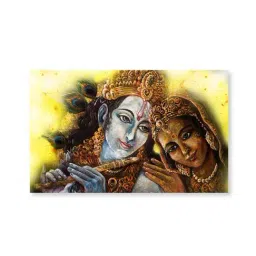 999store Brown & Yellow Divine Couple Krishna And Radha Together Canvas Painting image 2