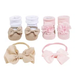 Baby Moo Kids Beige & Pink Applique Headbands Set (Pack of 2) image 2