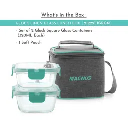 Magnus Glock Green Borosilicate Glass Square Containers Lunch Box with Vertical Pouch - Set of 2 image 2