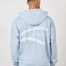 Styli Light Blue Relaxed Fit Printed Oversized Hooded Sweatshirt image 2