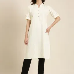 SHOWOFF Beige Cotton Regular Fit Kurta-image-43