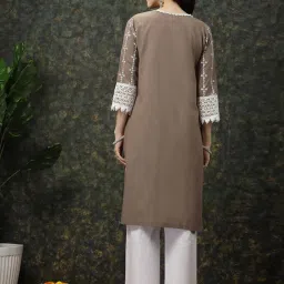 Melon by PlusS Brown Cotton Printed Straight Kurta image 2