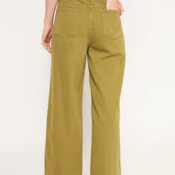 MADAME Green Cotton Mid Rise Flared Jeans image 2