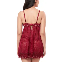 Amante Maroon Lace Pattern Baby Dolls image 2