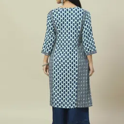 Rangriti Blue Printed Straight Kurta image 2